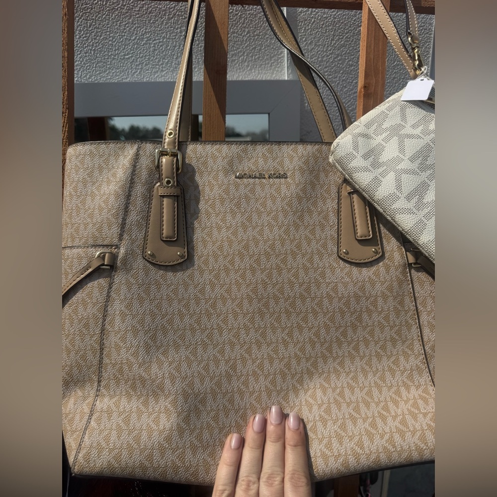 Michael Kors Beige Logo Tote with Tan Trim